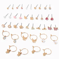 Pastel & Gold-tone Charm Earrings Set - 20 Pack