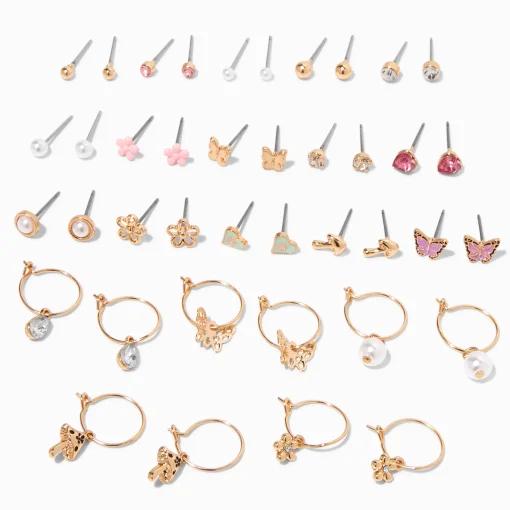 Pastel & Gold-tone Charm Earrings Set - 20 Pack