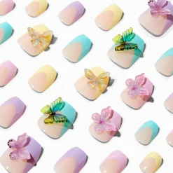 Pastel Butterfly 3D Coffin Press On Vegan Faux Nail Set - 24 Pack