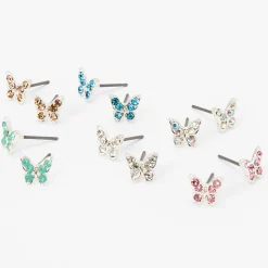 Pastel Crystal Butterfly Stud Earrings - 6 Pack