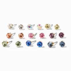 Pastel Crystal Stud Earrings - 9 Pack