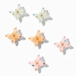 Pastel Gem Butterfly Hair Claws - 6 Pack