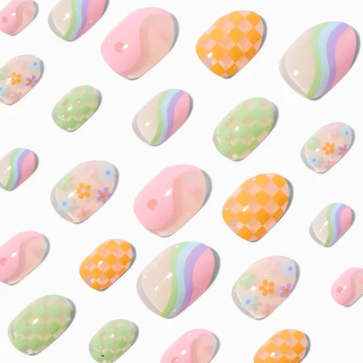 Pastel Icons Stiletto Press On Faux Nail Set - 24 Pack