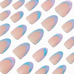 Pastel Iridescent Ombré French Short Almond Vegan Faux Nail Set - 24 Pack