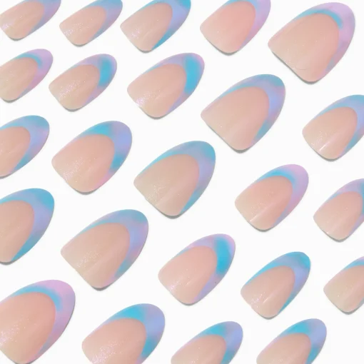 Pastel Iridescent Ombré French Short Almond Vegan Faux Nail Set - 24 Pack