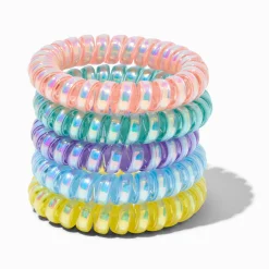 Pastel Iridescent Spiral Hair Ties - 5 Pack