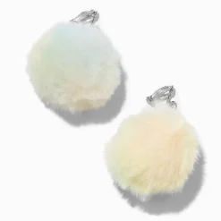 Pastel Pom Pom Clip-On Drop Earrings