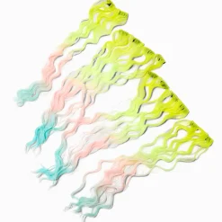Pastel Rainbow Curly Faux Hair Clip In Extensions - 4 Pack