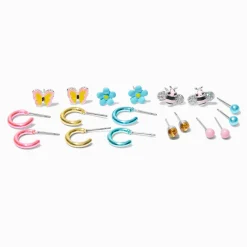 Pastel Spring Mixed Stud & Hoop Earrings - 9 Pack