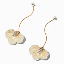 Pearl & Crystal Flower Gold-tone Drop Earrings