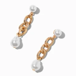 Pearl & Gold-tone Cuban Chain 2" Drop Earrings