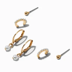 Pearl & Gold-tone Earring Stackables Set - 3 Pack