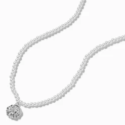 Pearl & Silver-tone Rosette Pendant Necklace