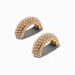 Pearl Beaded Gold-tone Half Hoop Earrings