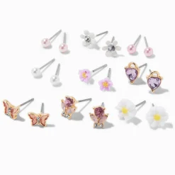 Pearl Floral Stud Earrings - 9 Pack