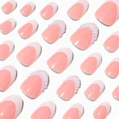 Pearl French Tip Stiletto Press On Vegan Faux Nail Set - 24 Pack