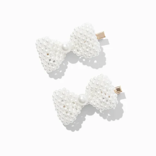 Pearl Hair Bow Clips - 2 Pack