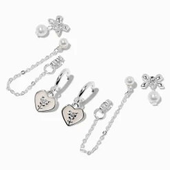 Pearl Heart & Silver-tone Earring Stackables Set - 3 Pack