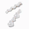 Pearl Heart & Wave Hair Clips - 2 Pack