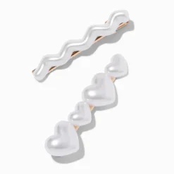 Pearl Heart & Wave Hair Clips - 2 Pack
