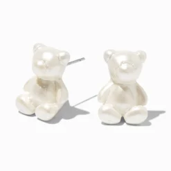 Pearlized Bear Stud Earrings