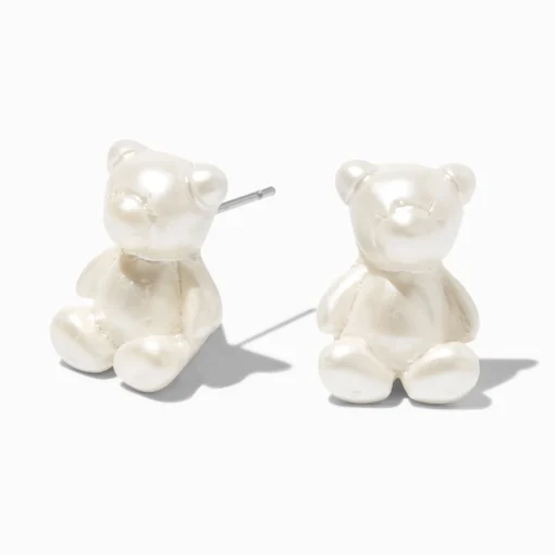 Pearlized Bear Stud Earrings