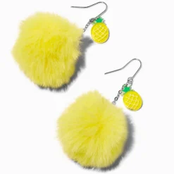 Pineapple Pom Pom 2" Drop Earrings