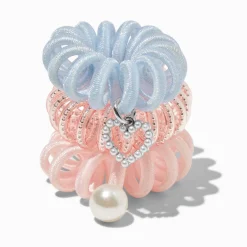 Pink & Blue Shimmer Charm Spiral Hair Ties - 3 Pack