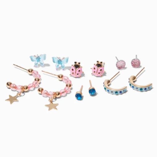 Pink & Blue Summer Mixed Stud Earrings - 6 Pack