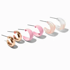 Pink & Gold Hoop Earrings Stack - 3 Pack
