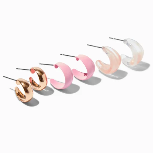Pink & Gold Hoop Earrings Stack - 3 Pack
