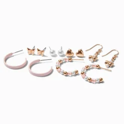 Pink & Gold-tone Earring Stackables Set - 6 Pack