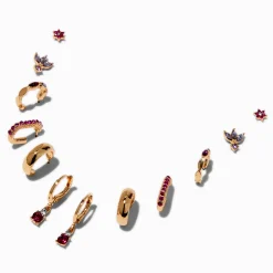 Pink & Purple Crystal & Gold-tone Earring Stackables Set - 6 Pack