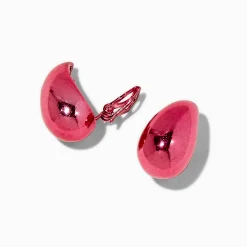 Pink Anodized Bean Clip-On Stud Earrings