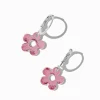 Pink Anodized Daisy Huggy Hoop Earrings