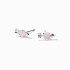 Pink Arrow Heart Stud Earrings