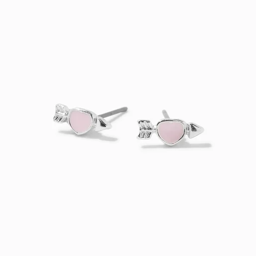 Pink Arrow Heart Stud Earrings