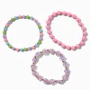Pink Bead & Flower Stretch Bracelets - 3 Pack
