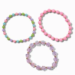 Pink Bead & Flower Stretch Bracelets - 3 Pack