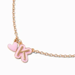 Pink Bubble Initial Heart Pendant Necklace - K
