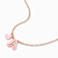 Pink Bubble Initial Heart Pendant Necklace - A