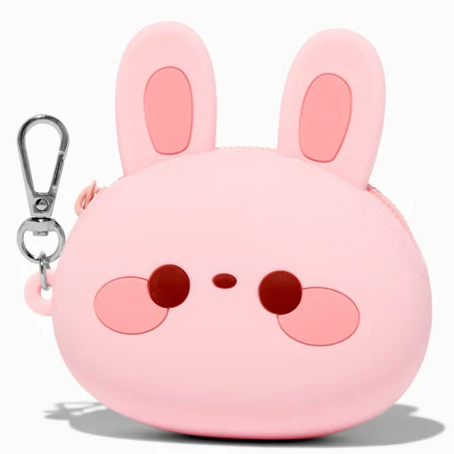 Pink Bunny Jelly Coin Purse Keychain