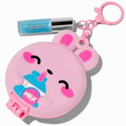 Pink Bunny Milk Pop-Up Hair Brush & Lip Gloss Keychain