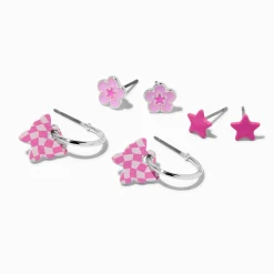 Pink Butterflies, Flowers, & Stars Mixed Earring Set - 3 Pack