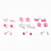 Pink Butterfly & Flower Stud Earrings - 9 Pack