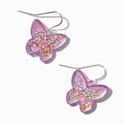 Pink Butterfly Confetti Shaker Drop Earrings