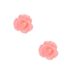 Pink Carved Rose Sterling Silver Post Stud Earrings