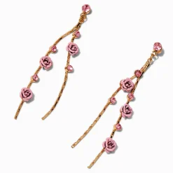 Pink Carved Roses Vine 3" Drop Earrings
