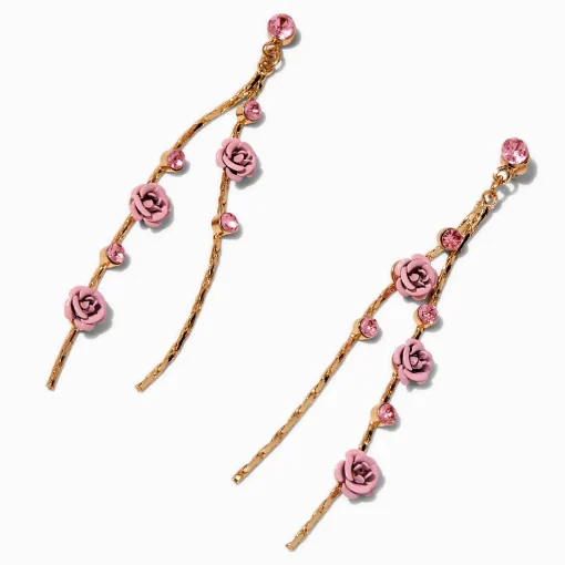 Pink Carved Roses Vine 3" Drop Earrings