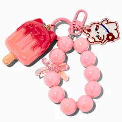 Pink Cat Ice Pop Wristlet Keychain